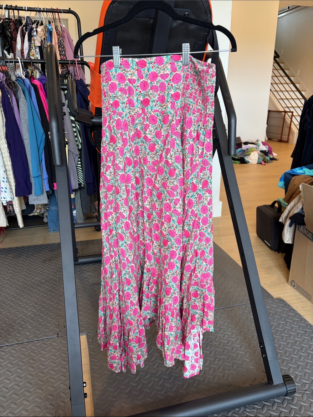 NATURAL LIFE Pink Floral Maxi Skirt with Teal and White Print
